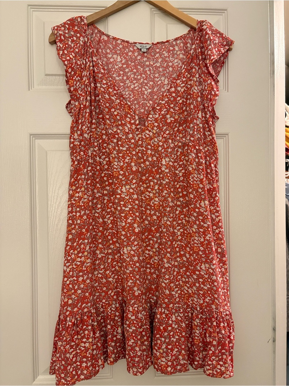 Rails Anika Red Ditsy Floral V-Neck Ruffle Mini Dress - Picture 1 of 9